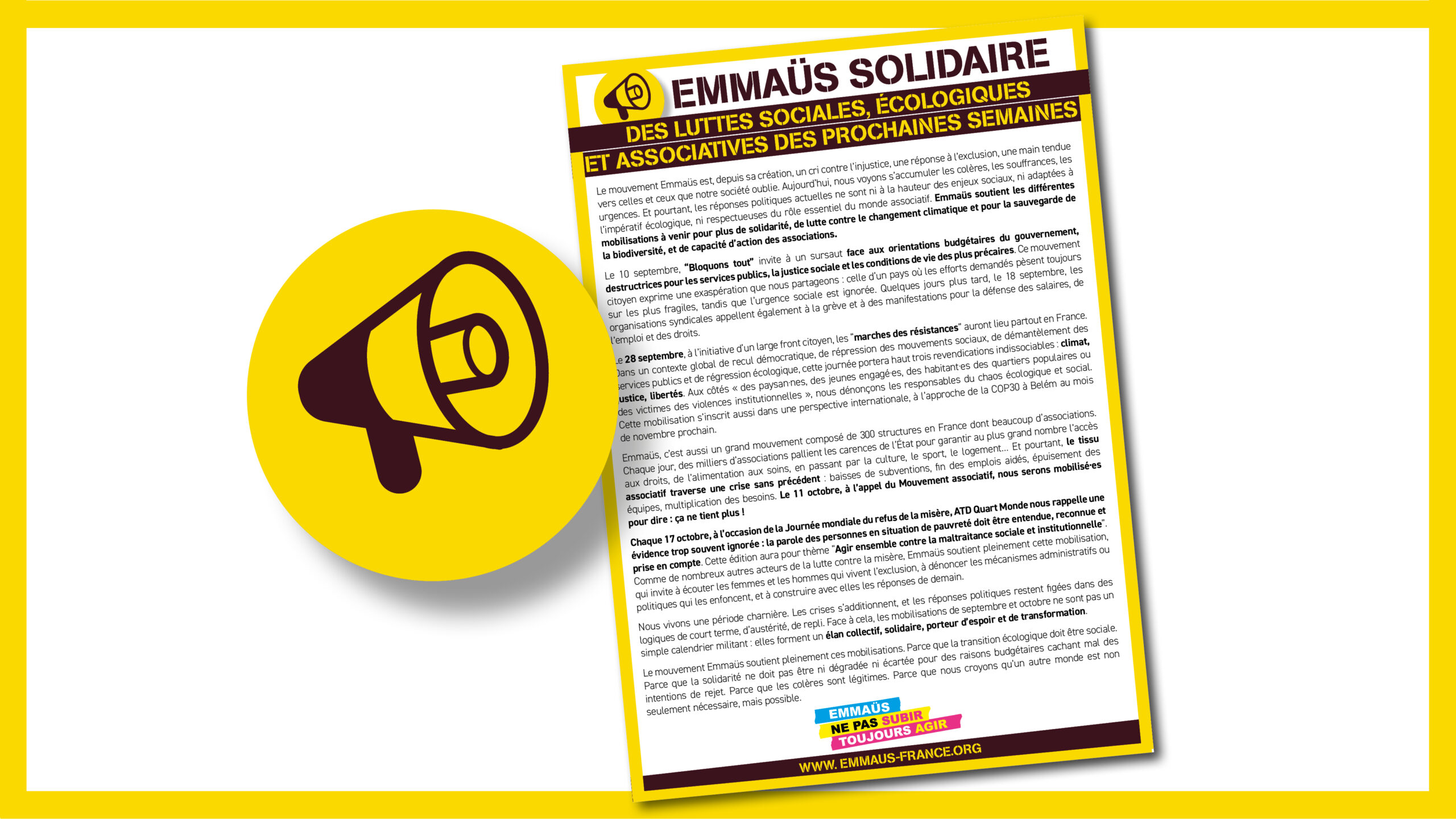 Emmaüs solidaire des luttes sociales, écologiques et associatives des prochaines semaines